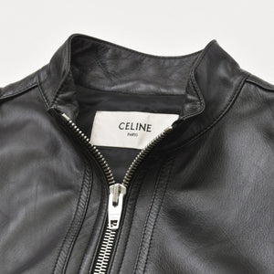 極美品 CELINE セリーヌ ラムスキン オールインワン ジップアップ ツナギ 2G062921D ブラック サイズ42 エディ期 シルバー金具 中古 4a006363