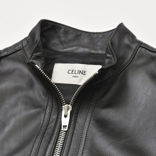 極美品 CELINE セリーヌ ラムスキン オールインワン ジップアップ ツナギ 2G062921D ブラック サイズ42 エディ期 シルバー金具 中古 4a006363