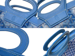 極美品 GOYARD ゴヤール ベルーガ PM ハンドバッグ ブルー シルバー金具 レザー PVCコーティングキャンバス 中古 63635