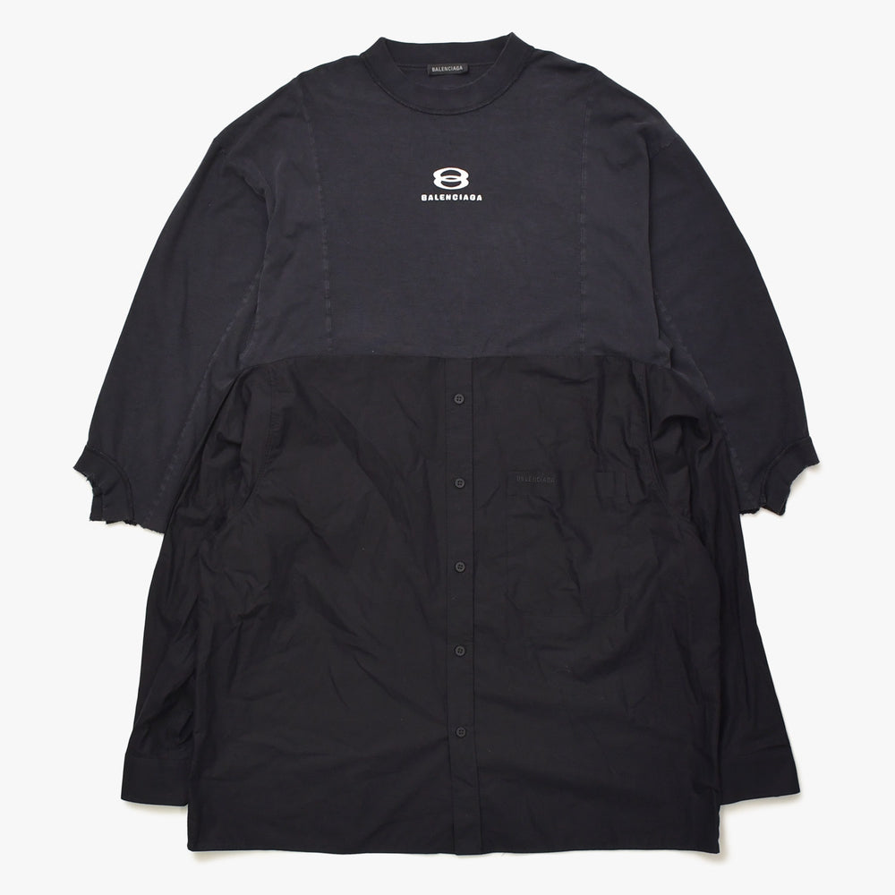 BALENCIAGA バレンシアガ ハイブリッドデザイン ロングスリーブトップス 768710 TNM60 1000 レイヤード ブラック 長袖シャツ 美品 中古 4a006364