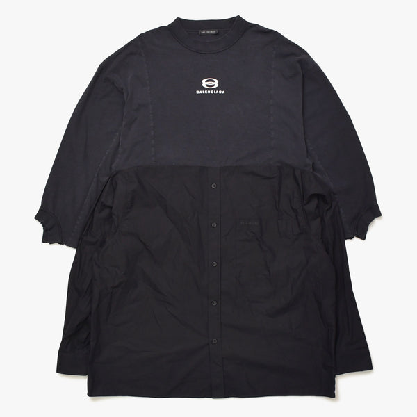 BALENCIAGA バレンシアガ ハイブリッドデザイン ロングスリーブトップス 768710 TNM60 1000 レイヤード ブラック 長袖シャツ 美品 中古 4a006364