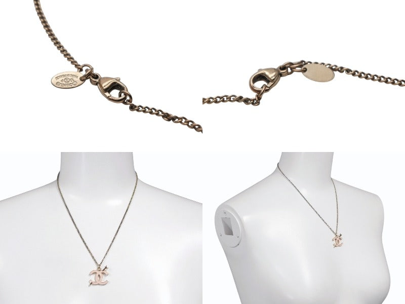 CHANEL Coco Mark Necklace Weight Approx. 7.3g 10P Stamp Gold Pink Metal Good Condition Used 63656
