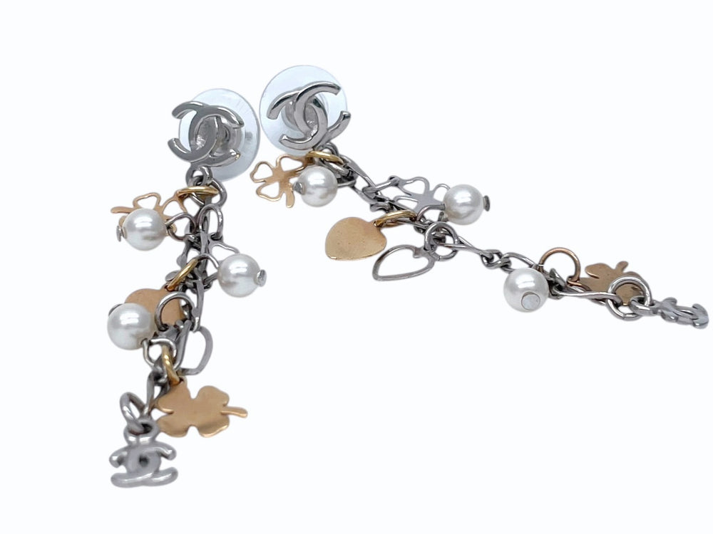 極美品 CHANEL シャネル ドロップピアス 重量約7g 06A刻印 ココマーク クローバー ハート フェイクパール 両耳用 中古 63665