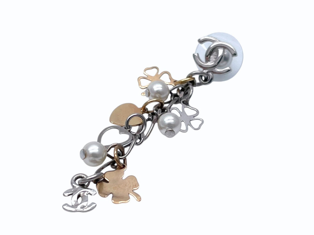 極美品 CHANEL シャネル ドロップピアス 重量約7g 06A刻印 ココマーク クローバー ハート フェイクパール 両耳用 中古 63665
