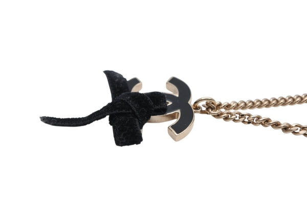 CHANEL シャネル ココマーク リボン ネックレス 重量約20.8g メタル ブラック ゴールド 美品 中古 63674