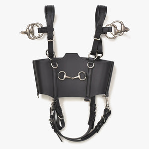 極美品 GUCCI グッチ レザービスチェ ホースビット アレッサンドロミケーレ 2021-22AW Aria ブラック カーフレザー アンティークシルバー金具 中古 4a006370