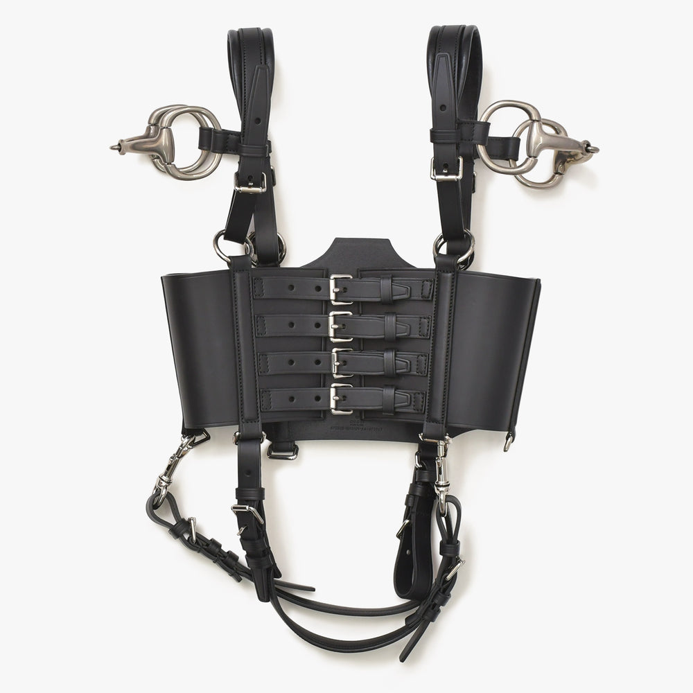 極美品 GUCCI グッチ レザービスチェ ホースビット アレッサンドロミケーレ 2021-22AW Aria ブラック カーフレザー アンティークシルバー金具 中古 4a006370