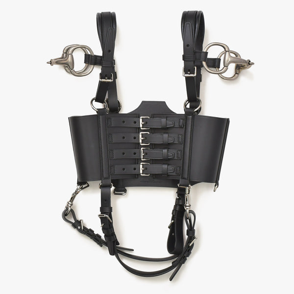 極美品 GUCCI グッチ レザービスチェ ホースビット アレッサンドロミケーレ 2021-22AW Aria ブラック カーフレザー アンティークシルバー金具 中古 4a006370