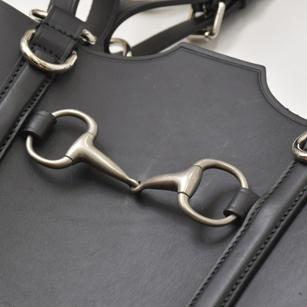 極美品 GUCCI グッチ レザービスチェ ホースビット アレッサンドロミケーレ 2021-22AW Aria ブラック カーフレザー アンティークシルバー金具 中古 4a006370