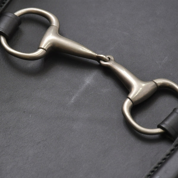 極美品 GUCCI グッチ レザービスチェ ホースビット アレッサンドロミケーレ 2021-22AW Aria ブラック カーフレザー アンティークシルバー金具 中古 4a006370