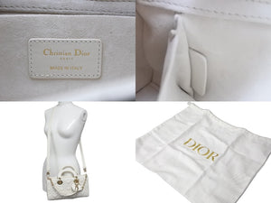 極美品 Christian Dior クリスチャンディオール Lady D-Joy 2WAYマイクロバッグ ハート カナージュラムスキン ホワイト 中古 63715