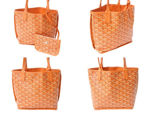 極美品 GOYARD ゴヤール ハンドバッグ アンジュ ミニポーチ付き リバーシブル オレンジ ヘリンボーン柄 PVC レザー 中古 63742