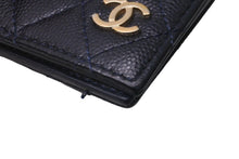 画像をギャラリービューアに読み込む, CHANEL シャネル マトラッセ キャビアスキン カードケース パスケース ネイビー 28番台 ゴールド金具 美品 中古 63780