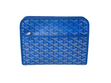 画像をギャラリービューアに読み込む, GOYARD ゴヤール ジュバンス MM ポーチ JOUVENMMLTY10CL10P ブルー PVC レザー シルバー金具 ヘリンボーン柄 美品 中古 63810