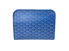 画像をギャラリービューアに読み込む, GOYARD ゴヤール ジュバンス MM ポーチ JOUVENMMLTY10CL10P ブルー PVC レザー シルバー金具 ヘリンボーン柄 美品 中古 63810