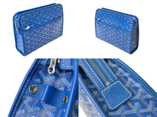 画像をギャラリービューアに読み込む, GOYARD ゴヤール ジュバンス MM ポーチ JOUVENMMLTY10CL10P ブルー PVC レザー シルバー金具 ヘリンボーン柄 美品 中古 63810