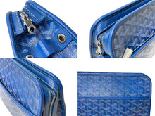 画像をギャラリービューアに読み込む, GOYARD ゴヤール ジュバンス MM ポーチ JOUVENMMLTY10CL10P ブルー PVC レザー シルバー金具 ヘリンボーン柄 美品 中古 63810
