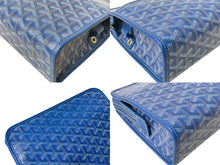 画像をギャラリービューアに読み込む, GOYARD ゴヤール ジュバンス MM ポーチ JOUVENMMLTY10CL10P ブルー PVC レザー シルバー金具 ヘリンボーン柄 美品 中古 63810