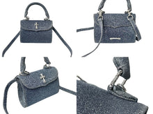 画像をギャラリービューアに読み込む, 極美品 CHROME HEARTS クロムハーツ ADAMS アダムス クロス 2WAY ラメ ハンドバッグ ブルー シルバー 中古 63829