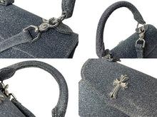 画像をギャラリービューアに読み込む, 極美品 CHROME HEARTS クロムハーツ ADAMS アダムス クロス 2WAY ラメ ハンドバッグ ブルー シルバー 中古 63829