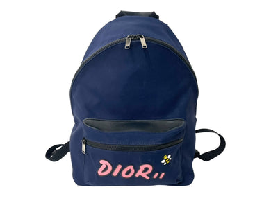 DIOR ディオール KAWS カウズ RIDER BEE 19SS バックパック リュックサック キャンバス ネイビー ピンク イエロー 美品 63885