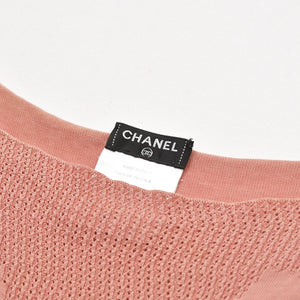 極美品 CHANEL シャネル ココマークプレート 切替ニット ノースリーブワンピース P40715 サーモンピンク 36サイズ シルバー金具 中古 4a006389