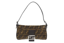 画像をギャラリービューアに読み込む, FENDI フェンディ マンマバケット ワンショルダーバッグ 26424 ズッカ柄 キャンバス レザー ブラウン シルバー金具 美品 中古 4b006390