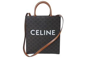 CELINE セリーヌ スモール バーティカル カバ 2WAY トートバッグ トリオンフ キャンバス 191542BZK.04LU ブラウン 美品 中古 63901