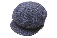 画像をギャラリービューアに読み込む, 新品同様 CHANEL シャネル ココボタン キャスケット キャップ 帽子 ツイード ブルー ブラック シルバー金具 サイズM 中古 63907