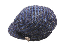 画像をギャラリービューアに読み込む, 新品同様 CHANEL シャネル ココボタン キャスケット キャップ 帽子 ツイード ブルー ブラック シルバー金具 サイズM 中古 63907