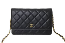 画像をギャラリービューアに読み込む, 新品同様 CHANEL シャネル ショルダーバッグ マトラッセ チェーンウォレット ランダム ラムスキン ブラック ゴールド金具 中古 63918
