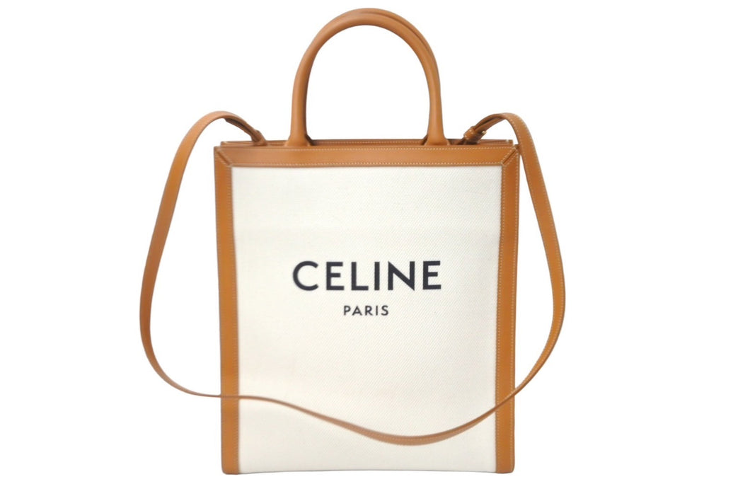 極美品 CELINE セリーヌ スモール バーティカル カバ 2WAYトートバッグ ナチュラル タンブラウン ゴールド金具 中古 63952