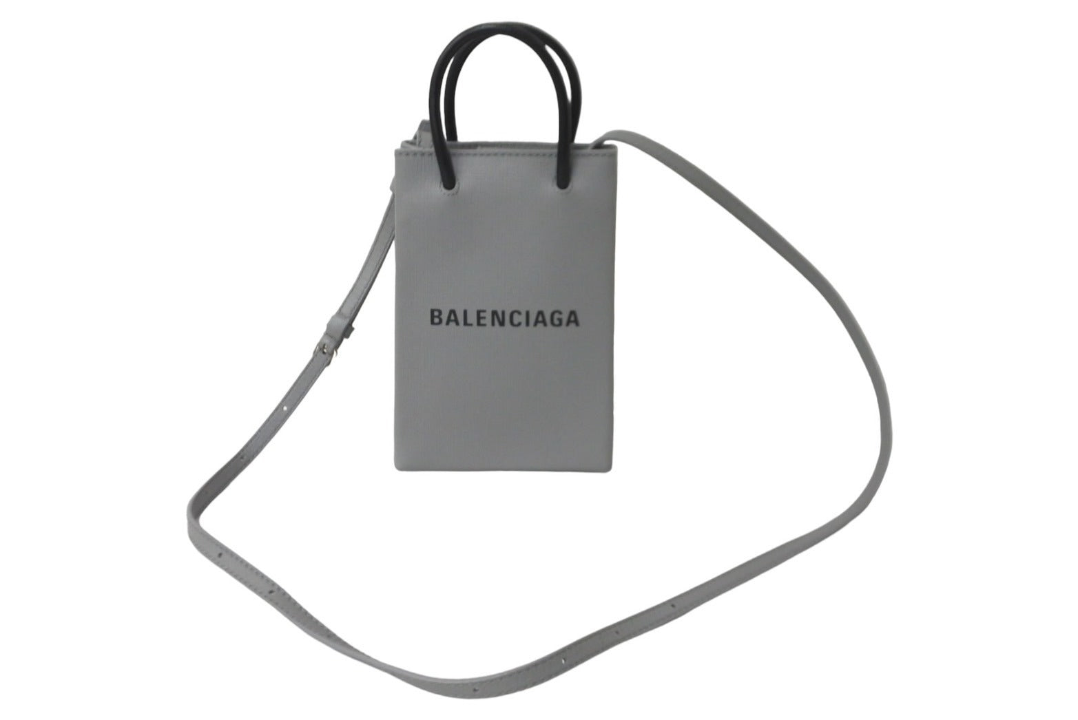 極美品 BALENCIAGA バレンシアガ ショルダーバッグ ショッピング フォンホルダーバッグ グレー レザー 593826 シルバー金具 中古  63957 – Casanova Vintage