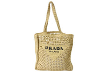 Load image into Gallery viewer, 極美品 PRADA プラダ RAFIA ラフィア トートバッグ カゴバッグ ストロー ウィッカー イタリア製 ベージュ ブラック 中古 63959