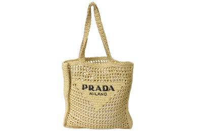 極美品 PRADA プラダ RAFIA ラフィア トートバッグ カゴバッグ ストロー ウィッカー イタリア製 ベージュ ブラック 中古 63959