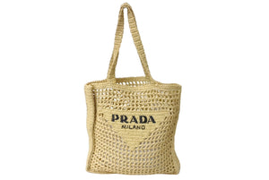 極美品 PRADA プラダ RAFIA ラフィア トートバッグ カゴバッグ ストロー ウィッカー イタリア製 ベージュ ブラック 中古 63959