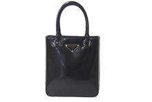 Load image into Gallery viewer, PRADA プラダ ロゴスモールトートバッグ トライアングルロゴ ブラッシュドレザー 1BA331 ZO6 F0002 V ブラック 美品 中古 63970