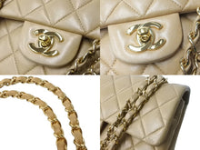 画像をギャラリービューアに読み込む, CHANEL シャネル マトラッセWフラップチェーンショルダーバッグ 6番台 ラムスキン 23cm ベージュ ゴールド金具 美品 中古 63998