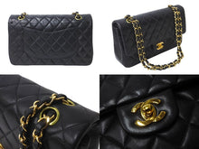 画像をギャラリービューアに読み込む, 極美品 CHANEL シャネル マトラッセ Wフラップチェーンショルダーバッグ 6番台 ラムスキン 25cm ブラック ゴールド金具 中古 64000