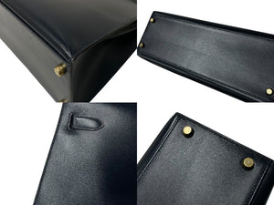HERMES エルメス ケリー32 外縫い ネイビー ○X刻印 カーフスキン ゴールド金具 ハンドバッグ 2WAY 美品 中古4c063400
