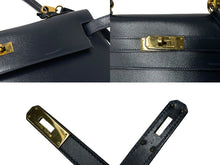 画像をギャラリービューアに読み込む, HERMES エルメス ケリー32 外縫い ネイビー ○X刻印 カーフスキン ゴールド金具 ハンドバッグ 2WAY 美品 中古4c063400
