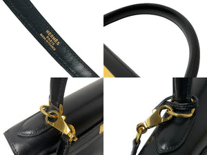 極美品 HERMES エルメス ケリー28 外縫い ブラック ◻︎E刻印 カーフスキン ゴールド金具 ハンドバッグ 中古 64016