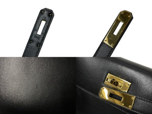 極美品 HERMES エルメス ケリー28 外縫い ブラック ◻︎E刻印 カーフスキン ゴールド金具 ハンドバッグ 中古 64016