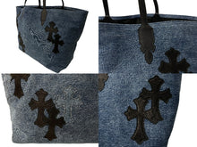 画像をギャラリービューアに読み込む, 新品未使用 CHROME HEARTS クロムハーツ セメタリークロスデニムトートバッグ 501リメイク ブルー ブラック シルバー金具 64018