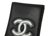画像をギャラリービューアに読み込む, CHANEL シャネル ココマーク パスケース 22番台 二つ折り レザー ブラック シルバー 美品 中古 64034