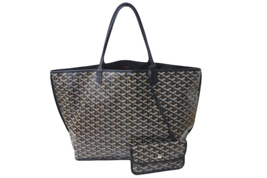 極美品 GOYARD ゴヤール サック アンジュGM トートバッグ リバーシブル ポーチ付き キャンバス カーフスキン ブラック 中古 64036