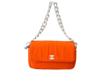 画像をギャラリービューアに読み込む, CHANEL シャネル ココマーク マトラッセ ハンドバッグ プラチェーン パイル 7番台 2002年 オレンジ ホワイト 美品 中古 64043