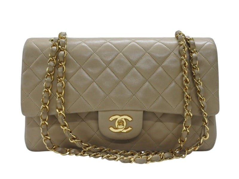 CHANEL Chanel Matelasse 25cm W flap chain shoulder bag No. 4 Lambskin Beige Gold hardware Good condition Used 64062