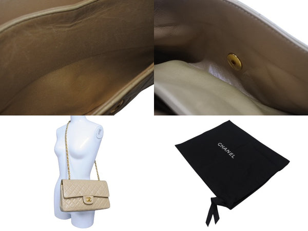 CHANEL シャネル マトラッセ 25cm Wフラップ チェーンショルダーバッグ 4番台 ラムスキン ベージュ ゴールド金具 美品 中古 4c063447