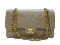 CHANEL シャネル マトラッセ 25cm Wフラップ チェーンショルダーバッグ 4番台 ラムスキン ベージュ ゴールド金具 美品 中古 4c063447